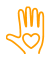 Icon of orange hand with heart inside